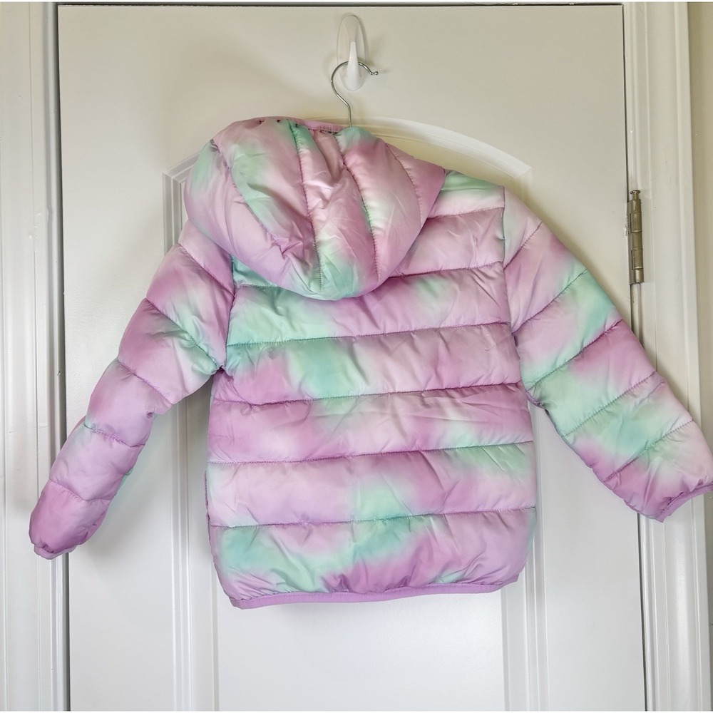 Epic Threads Girls 3T Pink Green Tie Dye Puffer Jacket Hooded Coat NWT - Picture 3 of 4